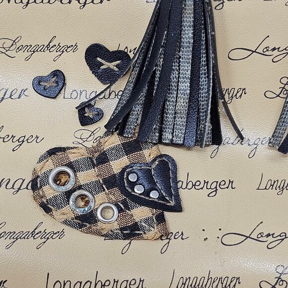 Mini Purse Longaberger Top Handle Bag Tassel Accent Applique Hearts Script Print - Picture 5 of 11